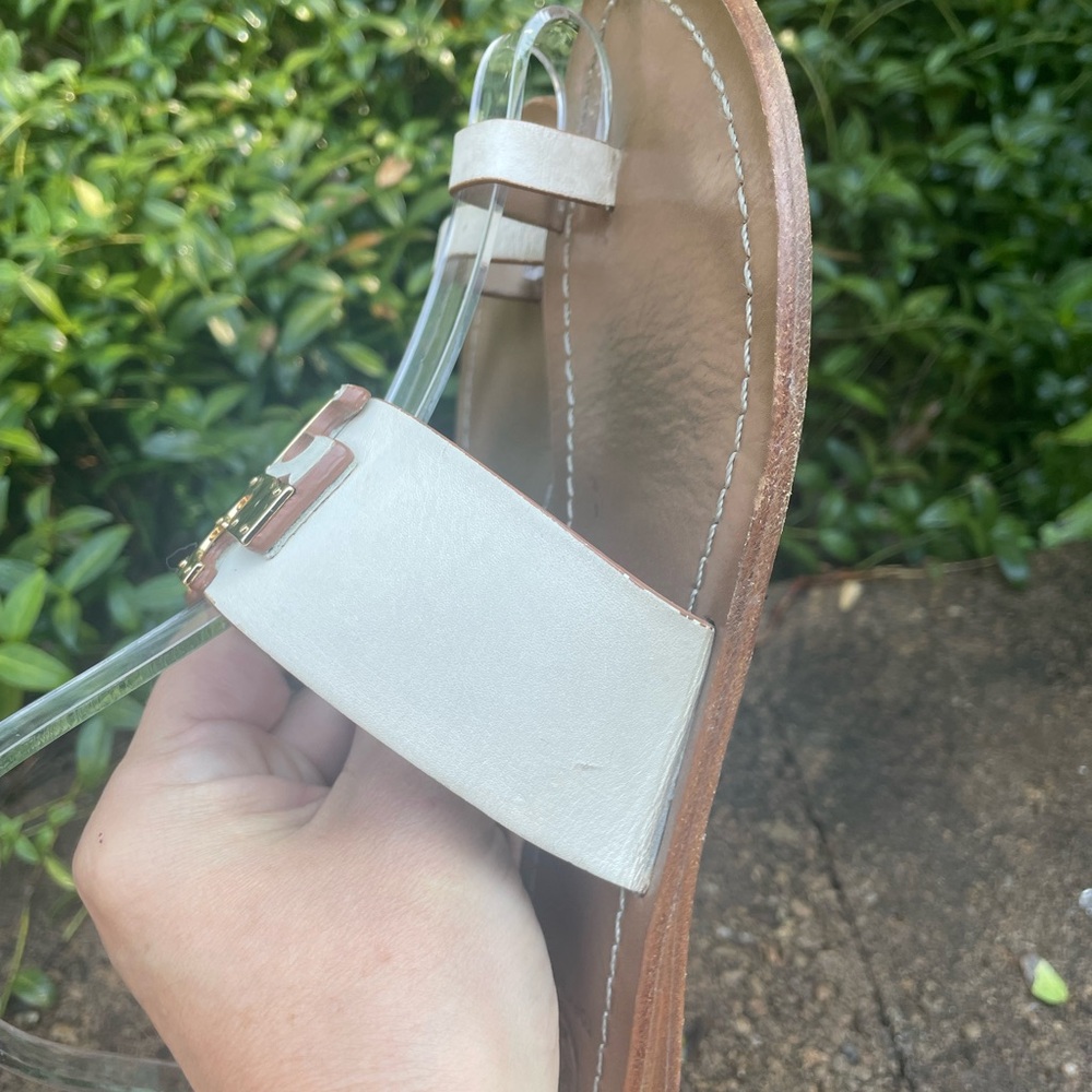 TORY BURCH Marcia Leather Toe Ring Slides Sandals Ivory Gold Size 5.5 - Picture 9 of 13